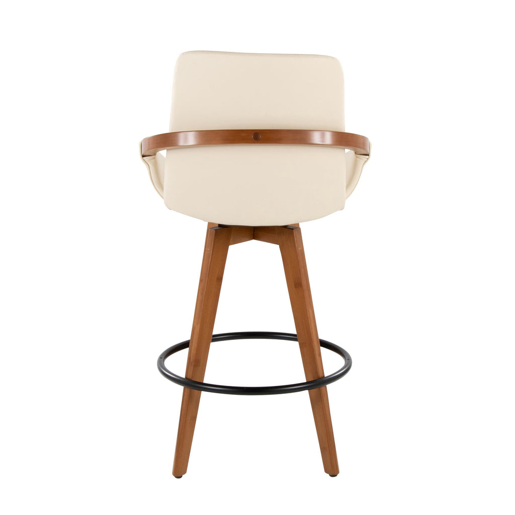 Cosmo 26" Fixed-Height Counter Stool - Walnut Bamboo, Cream PU, Black Metal
