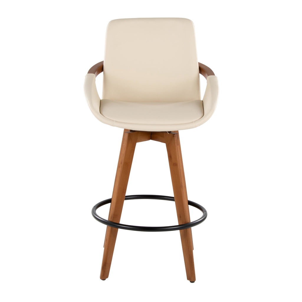 Cosmo 26" Fixed-Height Counter Stool - Walnut Bamboo, Cream PU, Black Metal