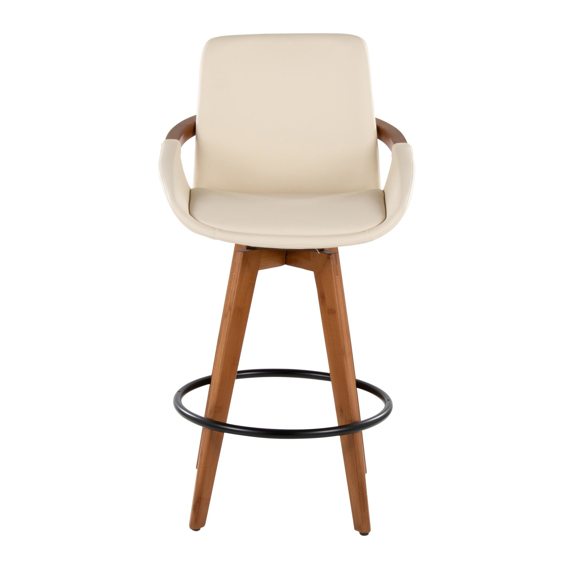 Cosmo 26" Fixed-Height Counter Stool - Walnut Bamboo, Cream PU, Black Metal