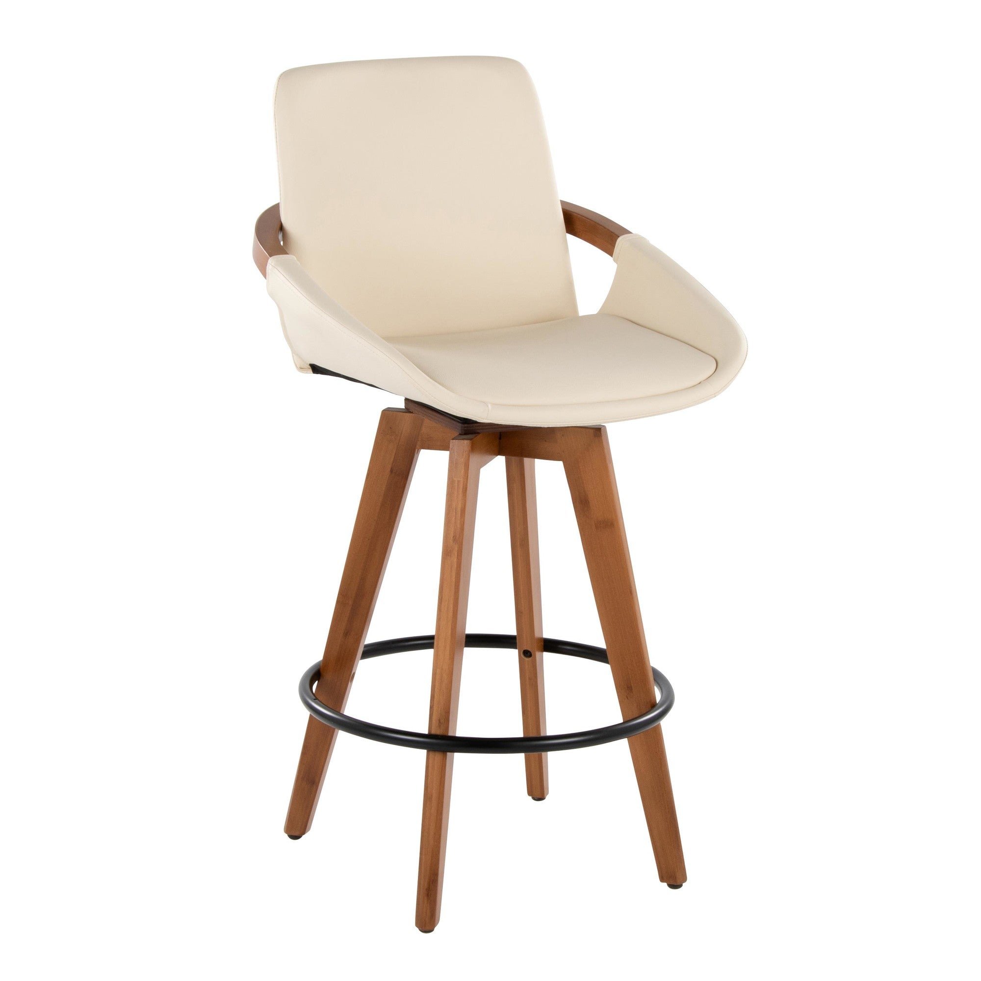 Cosmo 26" Fixed-Height Counter Stool - Walnut Bamboo, Cream PU, Black Metal