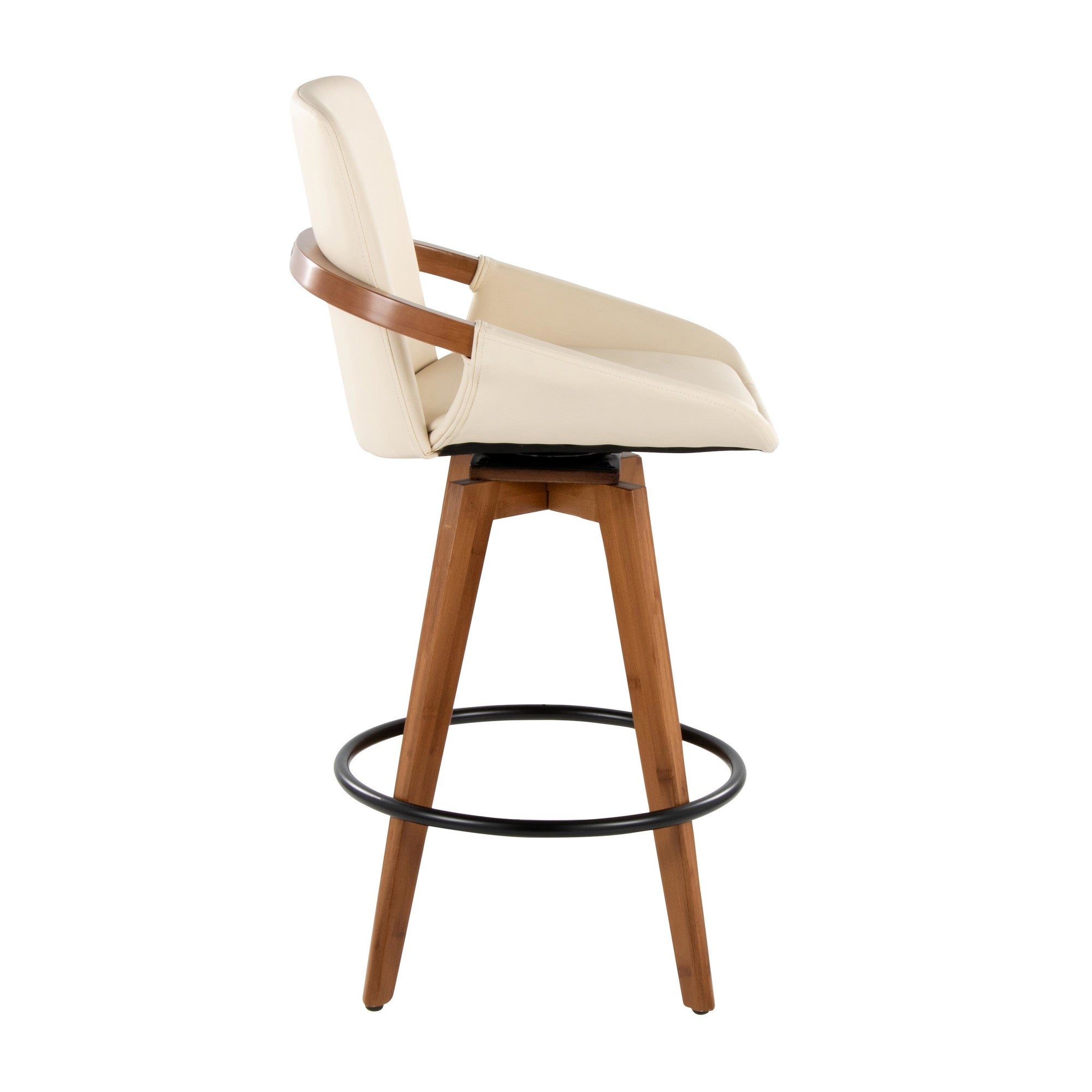 Cosmo 26" Fixed-Height Counter Stool - Walnut Bamboo, Cream PU, Black Metal