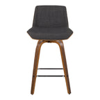 Corazza 26" Fixed-Height Counter Stool - Set of 2 - Walnut Wood, Charcoal Fabric, Chrome Metal