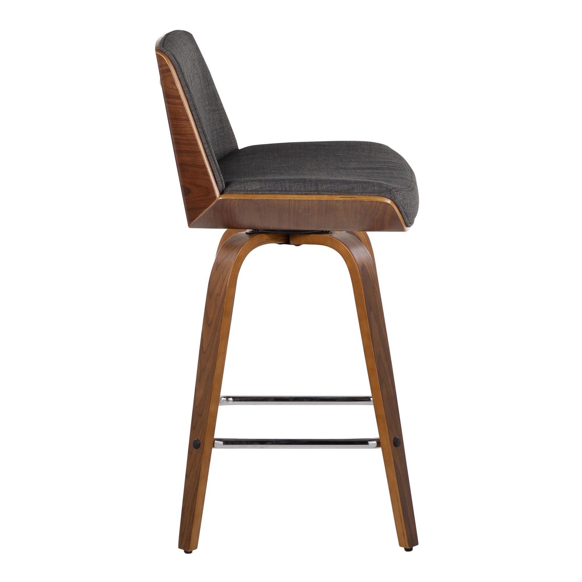 Corazza 26" Fixed-Height Counter Stool - Set of 2 - Walnut Wood, Charcoal Fabric, Chrome Metal