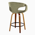 Curva 26" Fixed-Height Counter Stool - Set of 2 - Walnut Wood, Green Fabric, Black Metal