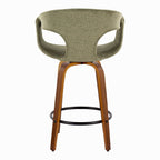 Curva 26" Fixed-Height Counter Stool - Set of 2 - Walnut Wood, Green Fabric, Black Metal
