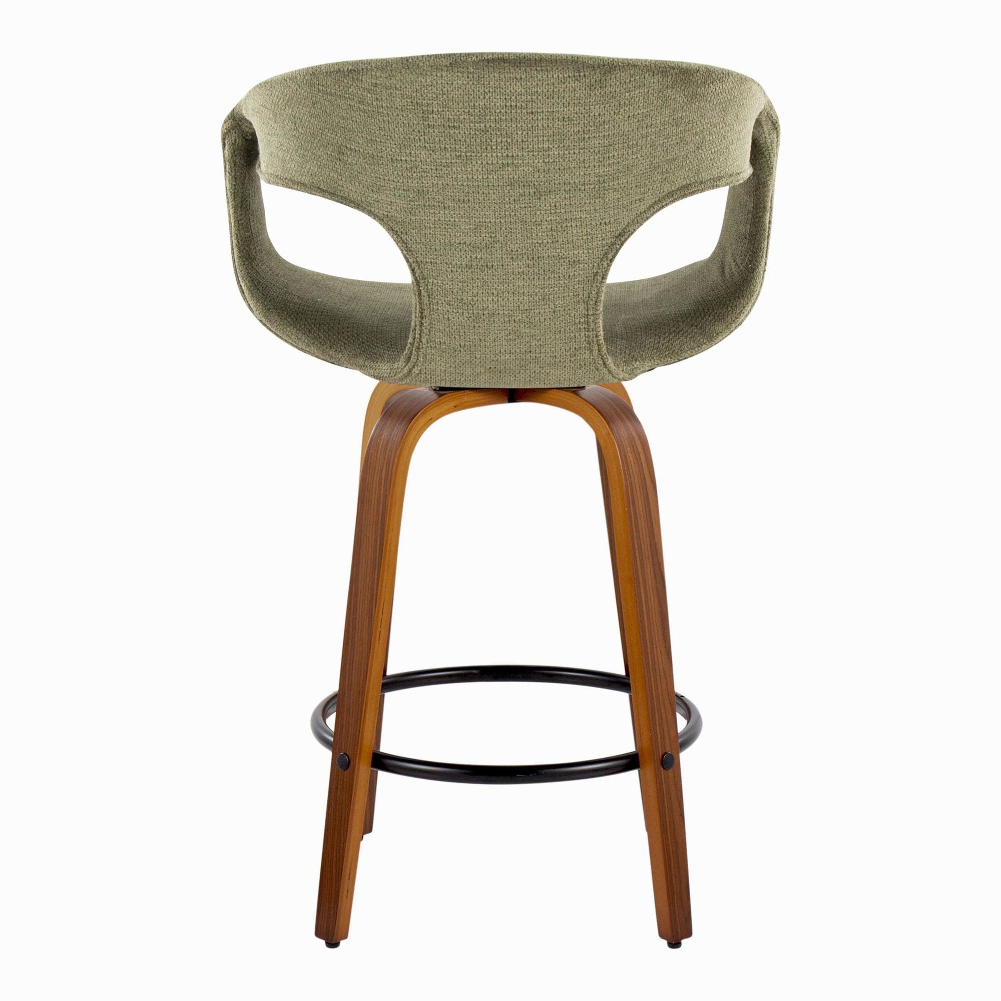 Curva 26" Fixed-Height Counter Stool - Set of 2 - Walnut Wood, Green Fabric, Black Metal