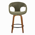 Curva 26" Fixed-Height Counter Stool - Set of 2 - Walnut Wood, Green Fabric, Black Metal