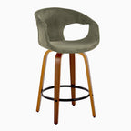 Curva 26" Fixed-Height Counter Stool - Set of 2 - Walnut Wood, Green Fabric, Black Metal