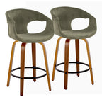 Curva 26" Fixed-Height Counter Stool - Set of 2 - Walnut Wood, Green Fabric, Black Metal