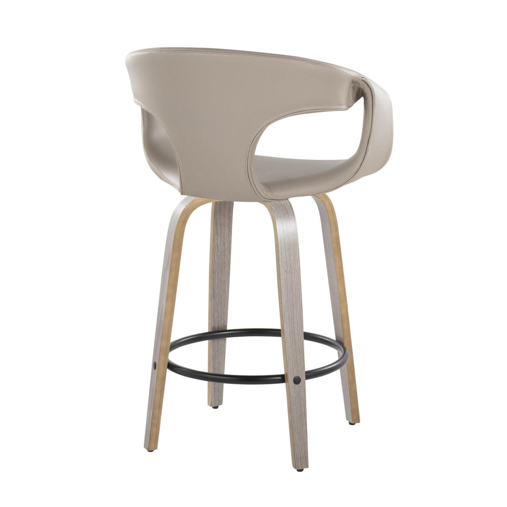 Curva 26" Fixed-Height Counter Stool - Set of 2 - Light Grey Wood, Light Grey PU, Black Metal