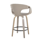Curva 26" Fixed-Height Counter Stool - Set of 2 - Light Grey Wood, Light Grey PU, Black Metal