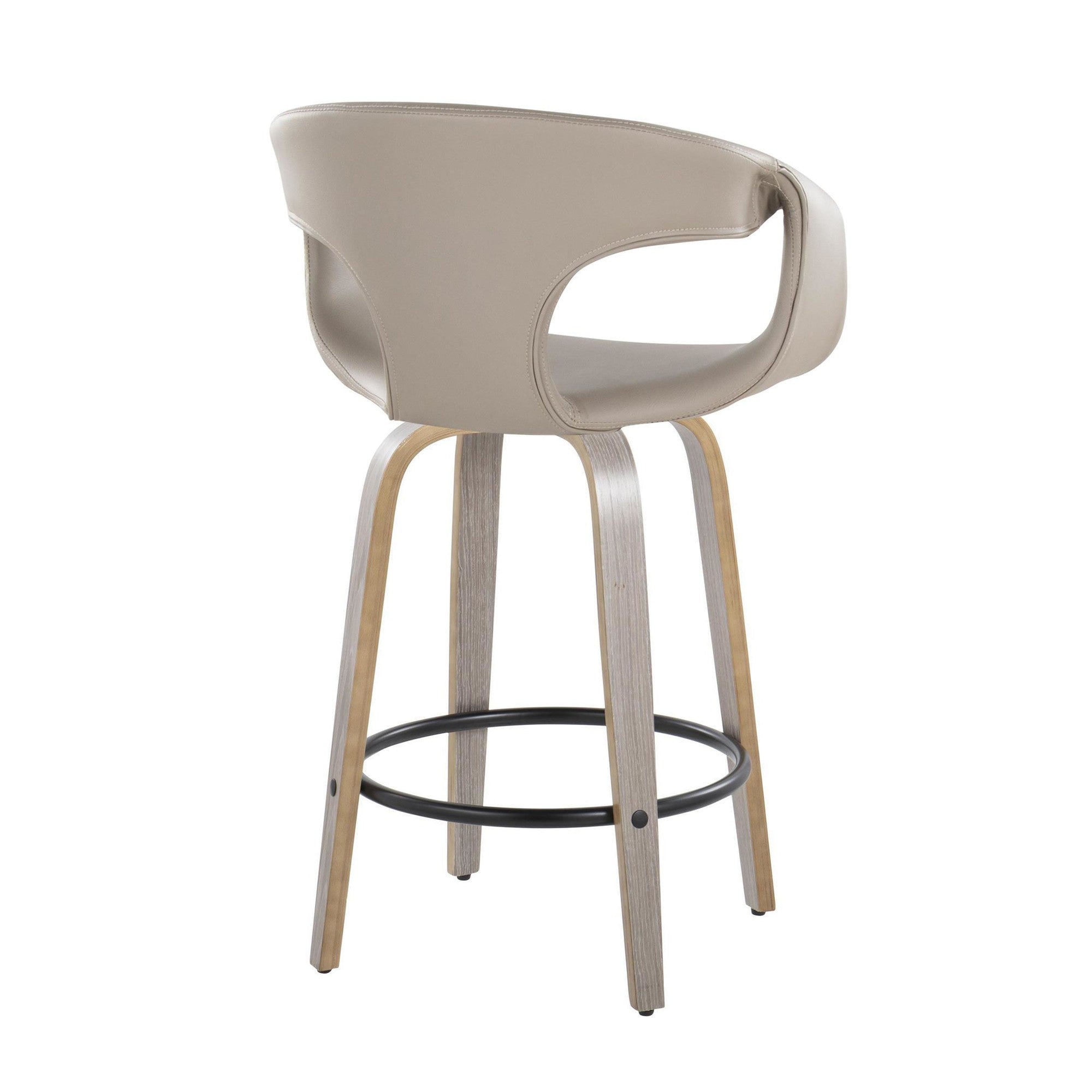 Curva 26" Fixed-Height Counter Stool - Set of 2 - Light Grey Wood, Light Grey PU, Black Metal