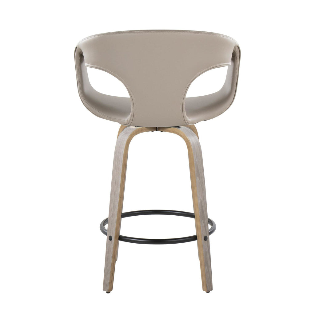 Curva 26" Fixed-Height Counter Stool - Set of 2 - Light Grey Wood, Light Grey PU, Black Metal