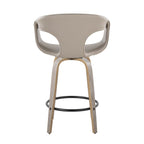 Curva 26" Fixed-Height Counter Stool - Set of 2 - Light Grey Wood, Light Grey PU, Black Metal
