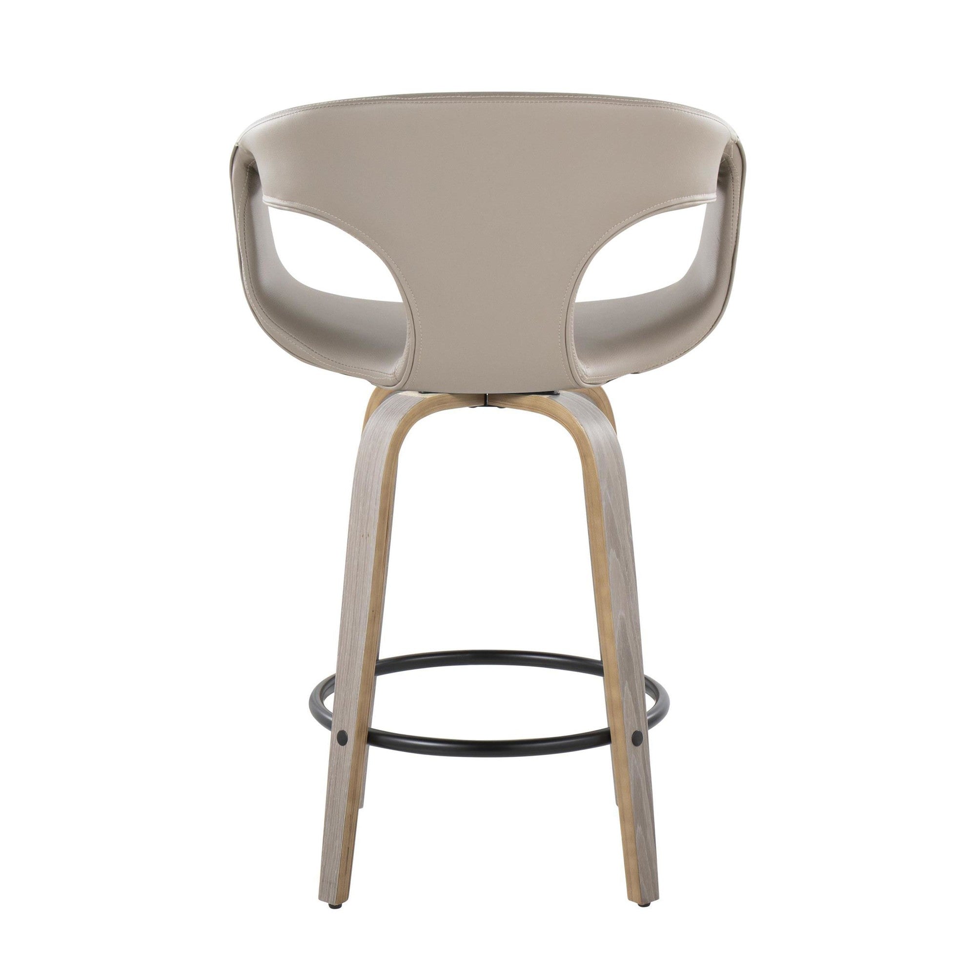Curva 26" Fixed-Height Counter Stool - Set of 2 - Light Grey Wood, Light Grey PU, Black Metal