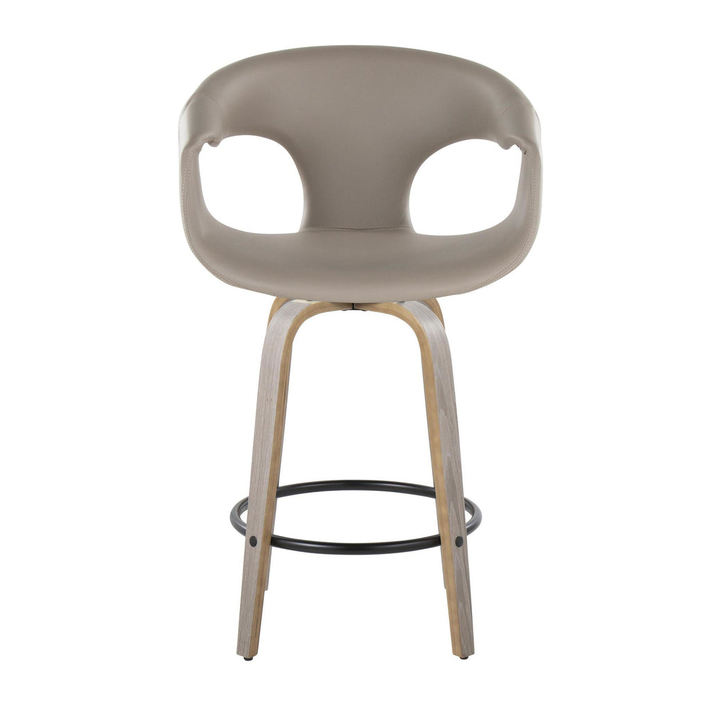 Curva 26" Fixed-Height Counter Stool - Set of 2 - Light Grey Wood, Light Grey PU, Black Metal