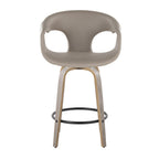 Curva 26" Fixed-Height Counter Stool - Set of 2 - Light Grey Wood, Light Grey PU, Black Metal