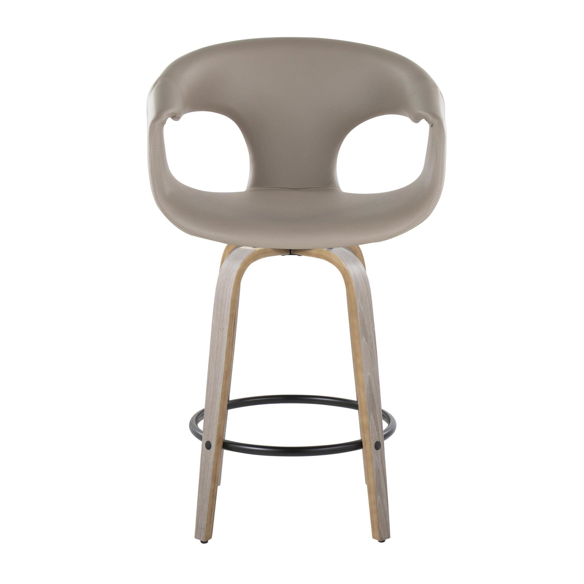 Curva 26" Fixed-Height Counter Stool - Set of 2 - Light Grey Wood, Light Grey PU, Black Metal