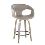 Curva 26" Fixed-Height Counter Stool - Set of 2 - Light Grey Wood, Light Grey PU, Black Metal