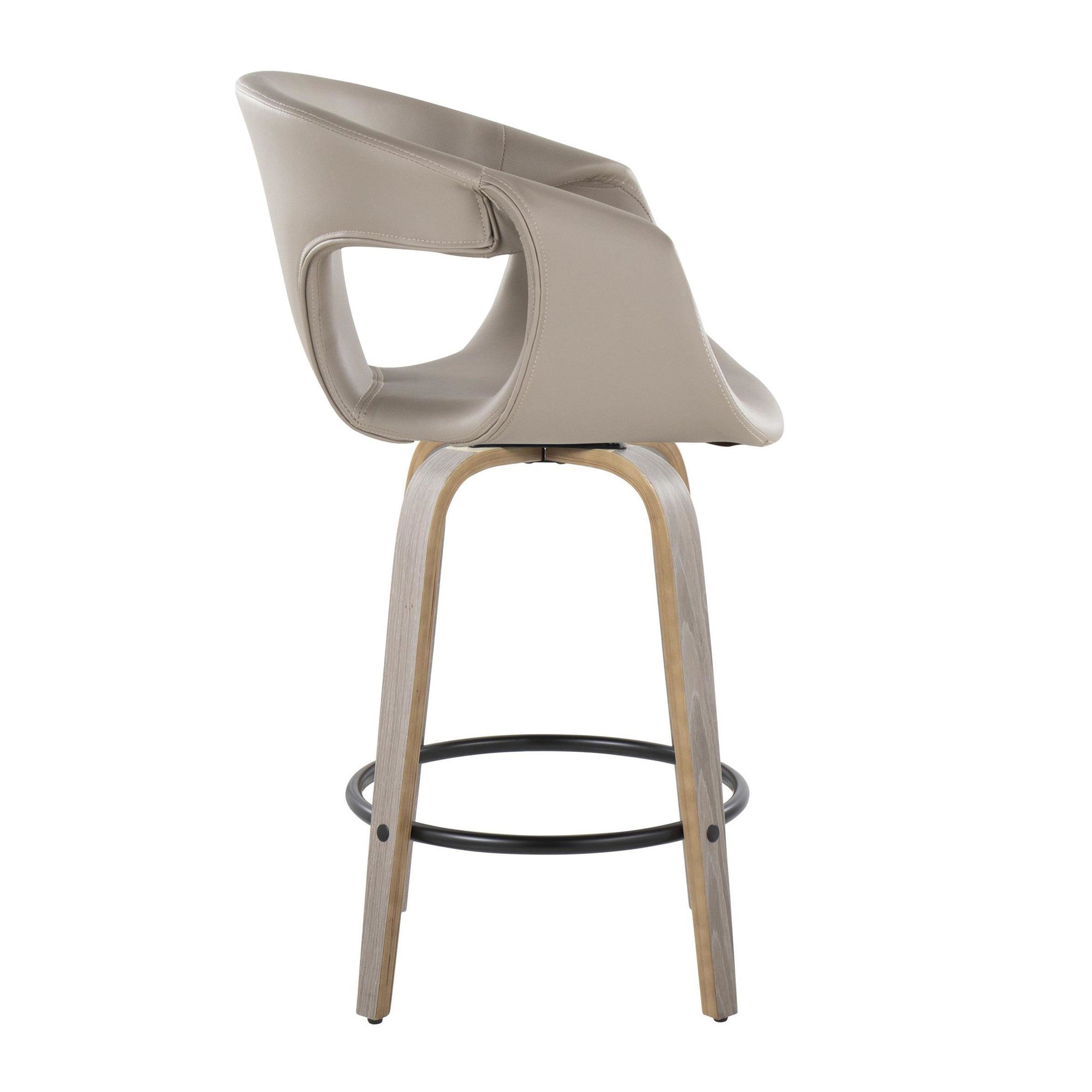 Curva 26" Fixed-Height Counter Stool - Set of 2 - Light Grey Wood, Light Grey PU, Black Metal