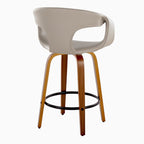 Curva 26" Fixed-Height Counter Stool - Set of 2 - Walnut Wood, Light Grey PU, Black Metal