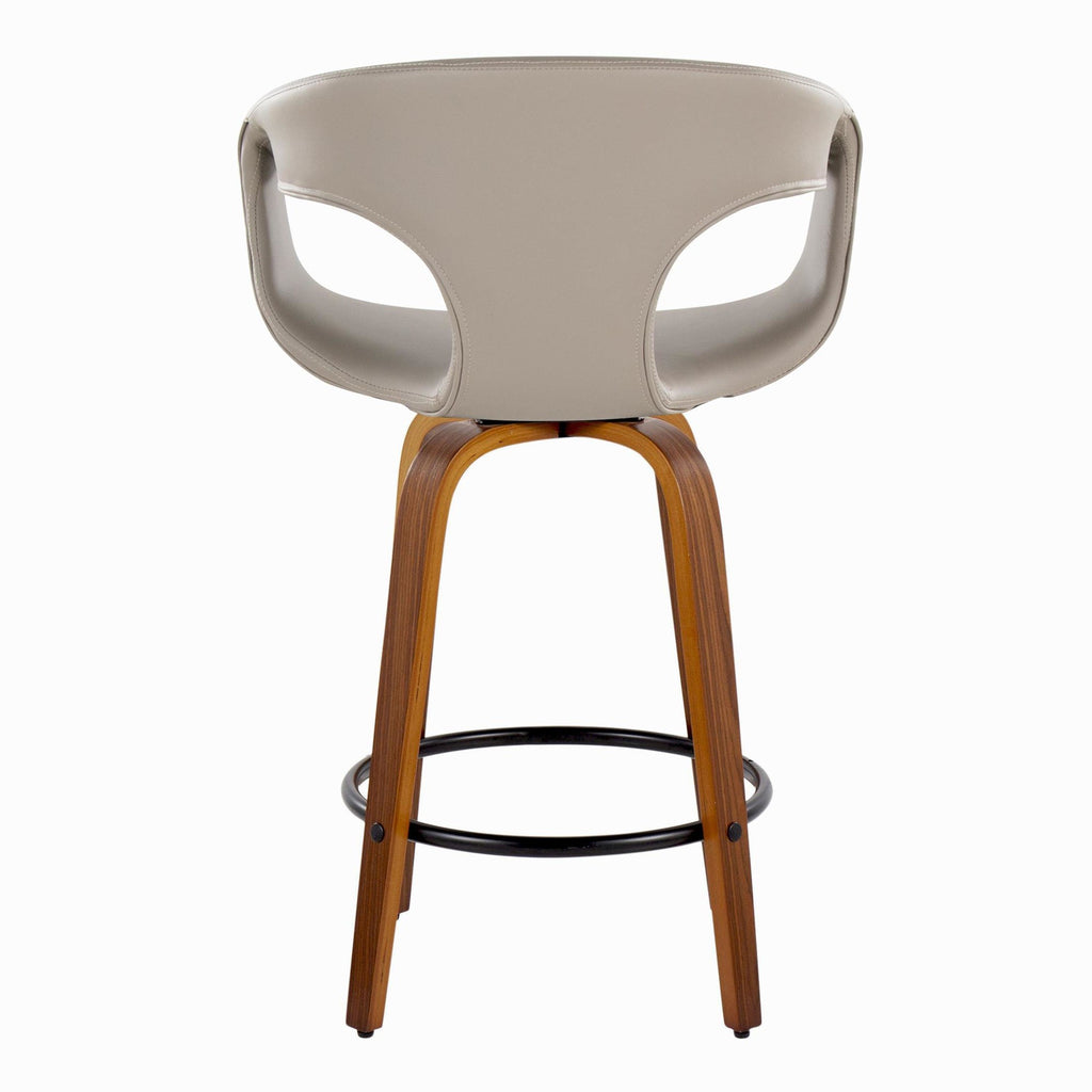 Curva 26" Fixed-Height Counter Stool - Set of 2 - Walnut Wood, Light Grey PU, Black Metal