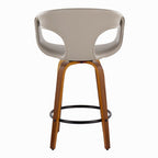 Curva 26" Fixed-Height Counter Stool - Set of 2 - Walnut Wood, Light Grey PU, Black Metal