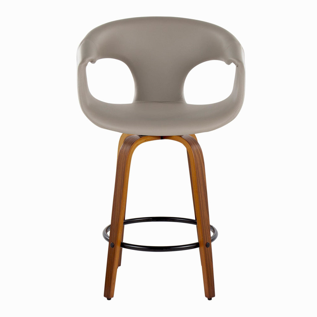 Curva 26" Fixed-Height Counter Stool - Set of 2 - Walnut Wood, Light Grey PU, Black Metal