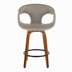 Curva 26" Fixed-Height Counter Stool - Set of 2 - Walnut Wood, Light Grey PU, Black Metal