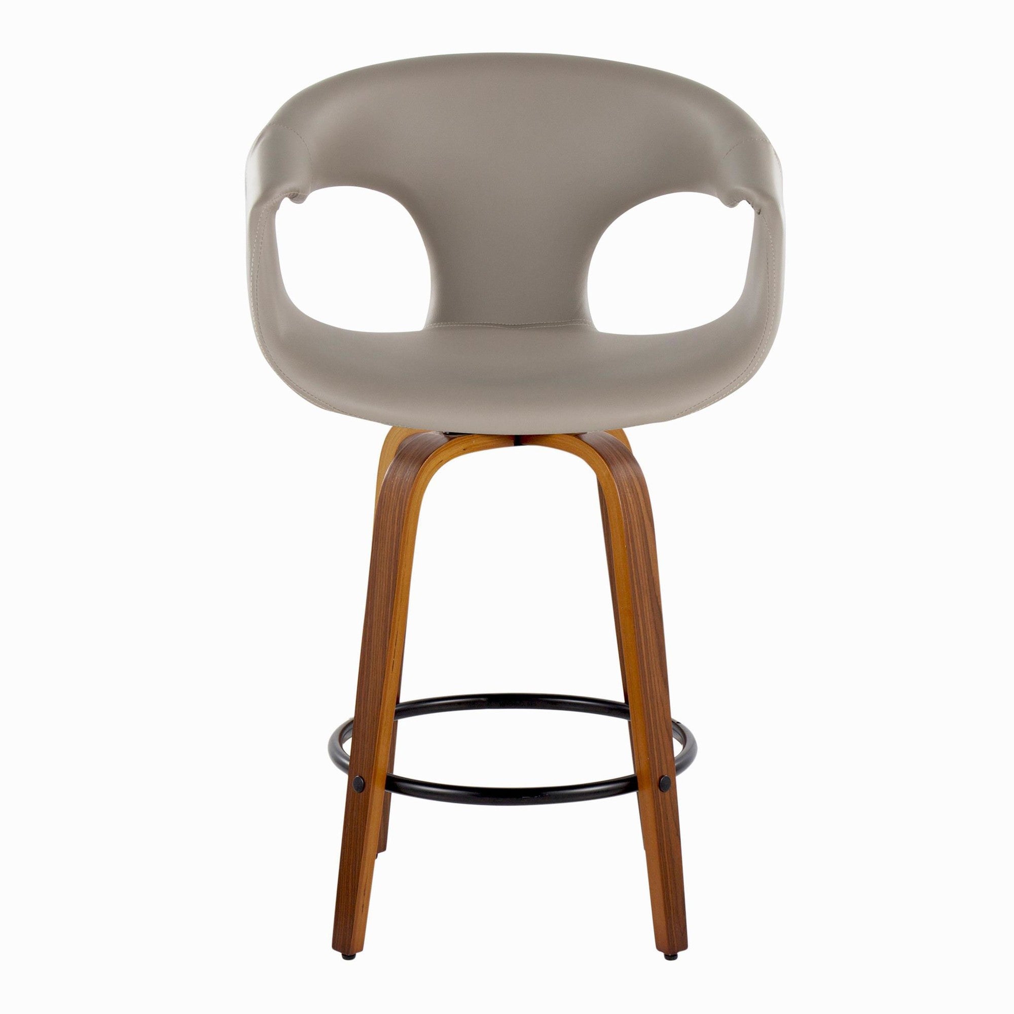 Curva 26" Fixed-Height Counter Stool - Set of 2 - Walnut Wood, Light Grey PU, Black Metal