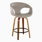 Curva 26" Fixed-Height Counter Stool - Set of 2 - Walnut Wood, Light Grey PU, Black Metal
