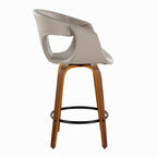 Curva 26" Fixed-Height Counter Stool - Set of 2 - Walnut Wood, Light Grey PU, Black Metal