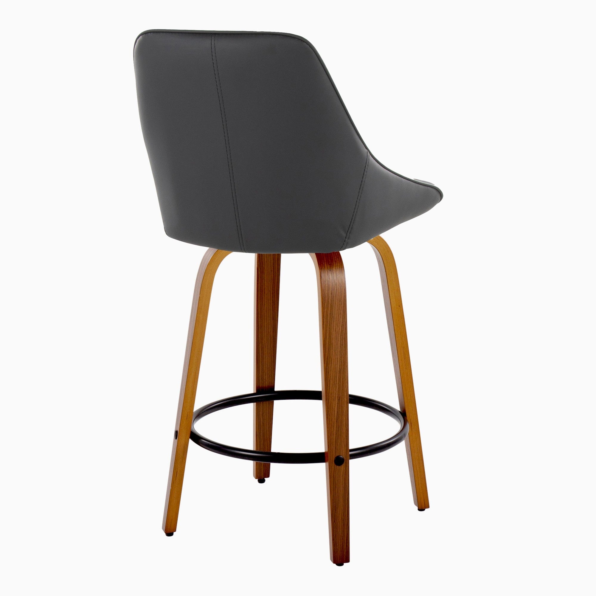 Diana 26" Fixed-Height Counter Stool - Set of 2 - Walnut Wood, Black PU, Black Metal