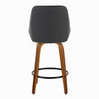 Diana 26" Fixed-Height Counter Stool - Set of 2 - Walnut Wood, Black PU, Black Metal