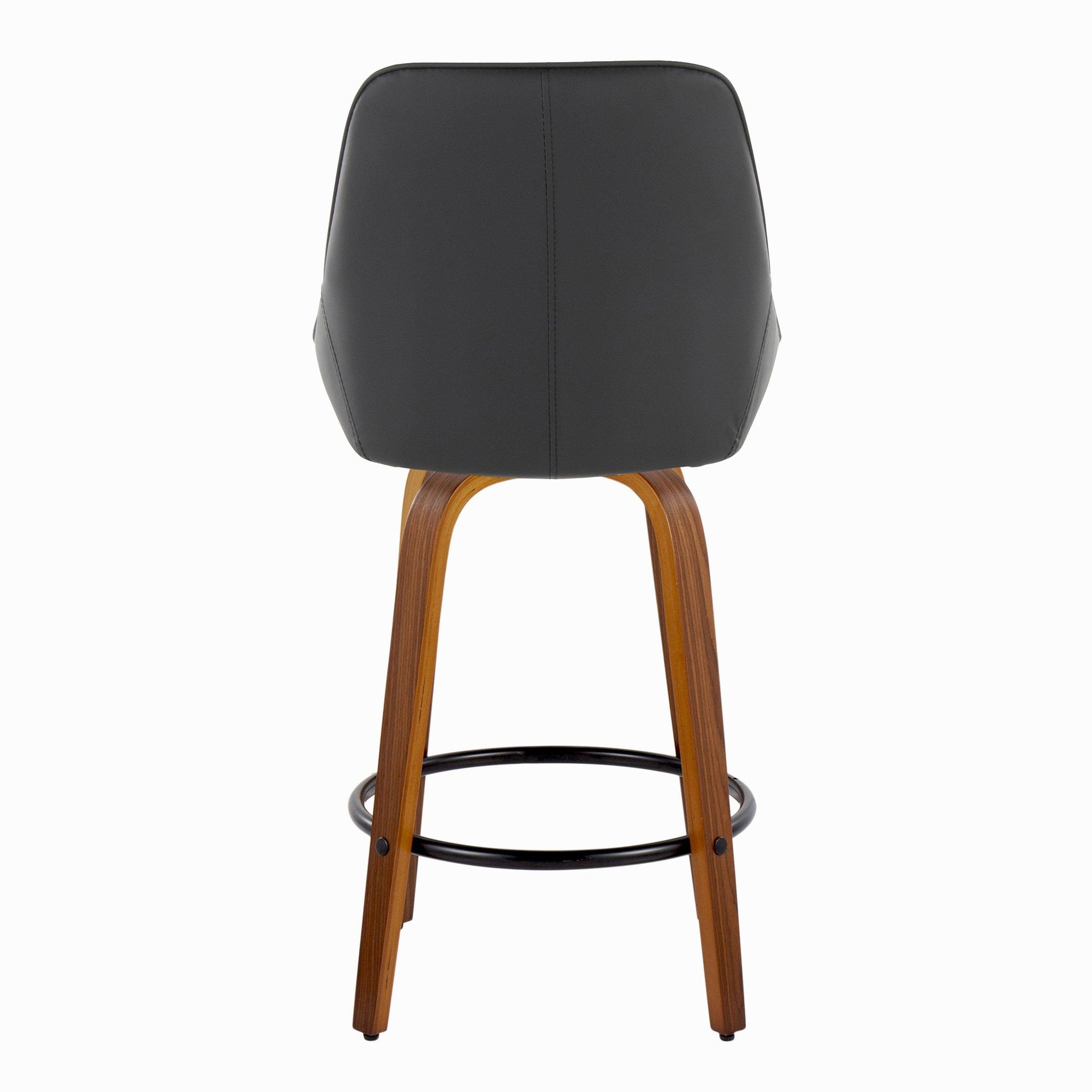 Diana 26" Fixed-Height Counter Stool - Set of 2 - Walnut Wood, Black PU, Black Metal