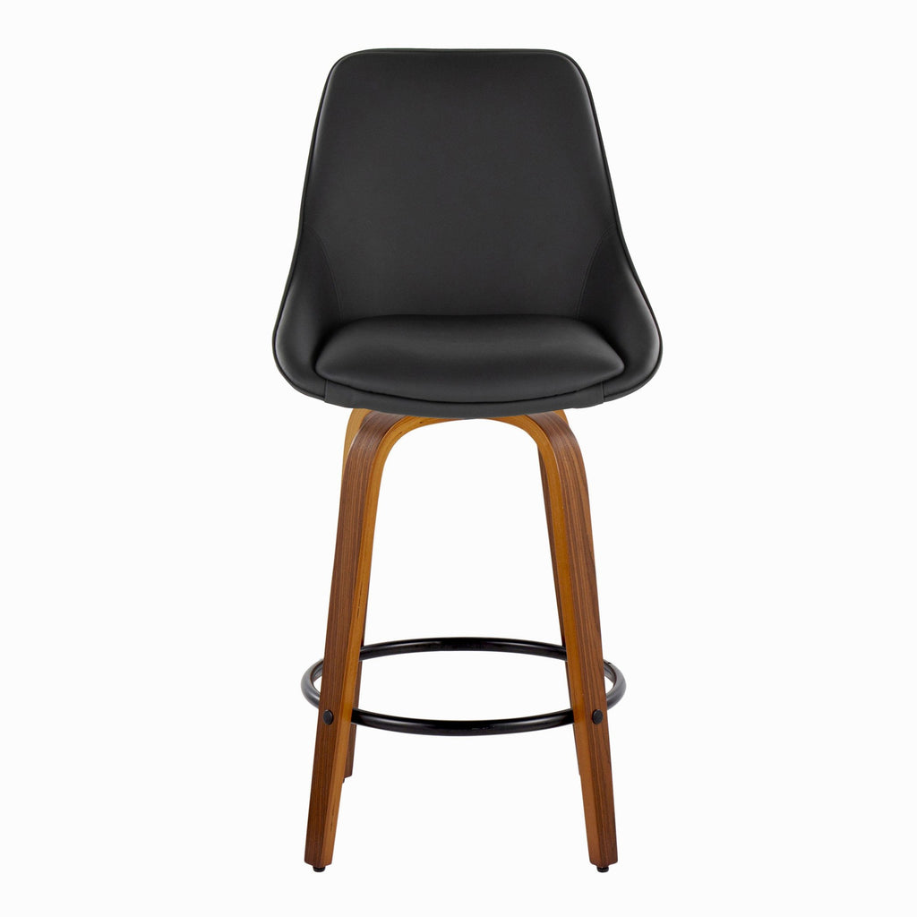 Diana 26" Fixed-Height Counter Stool - Set of 2 - Walnut Wood, Black PU, Black Metal