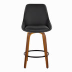 Diana 26" Fixed-Height Counter Stool - Set of 2 - Walnut Wood, Black PU, Black Metal
