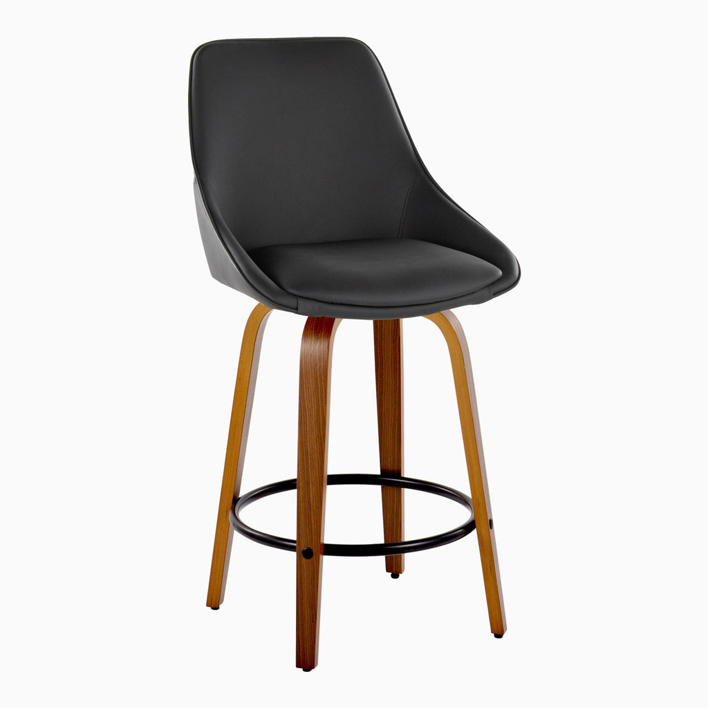 Diana 26" Fixed-Height Counter Stool - Set of 2 - Walnut Wood, Black PU, Black Metal