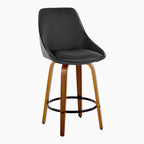 Diana 26" Fixed-Height Counter Stool - Set of 2 - Walnut Wood, Black PU, Black Metal