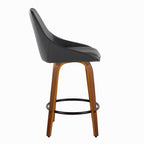 Diana 26" Fixed-Height Counter Stool - Set of 2 - Walnut Wood, Black PU, Black Metal