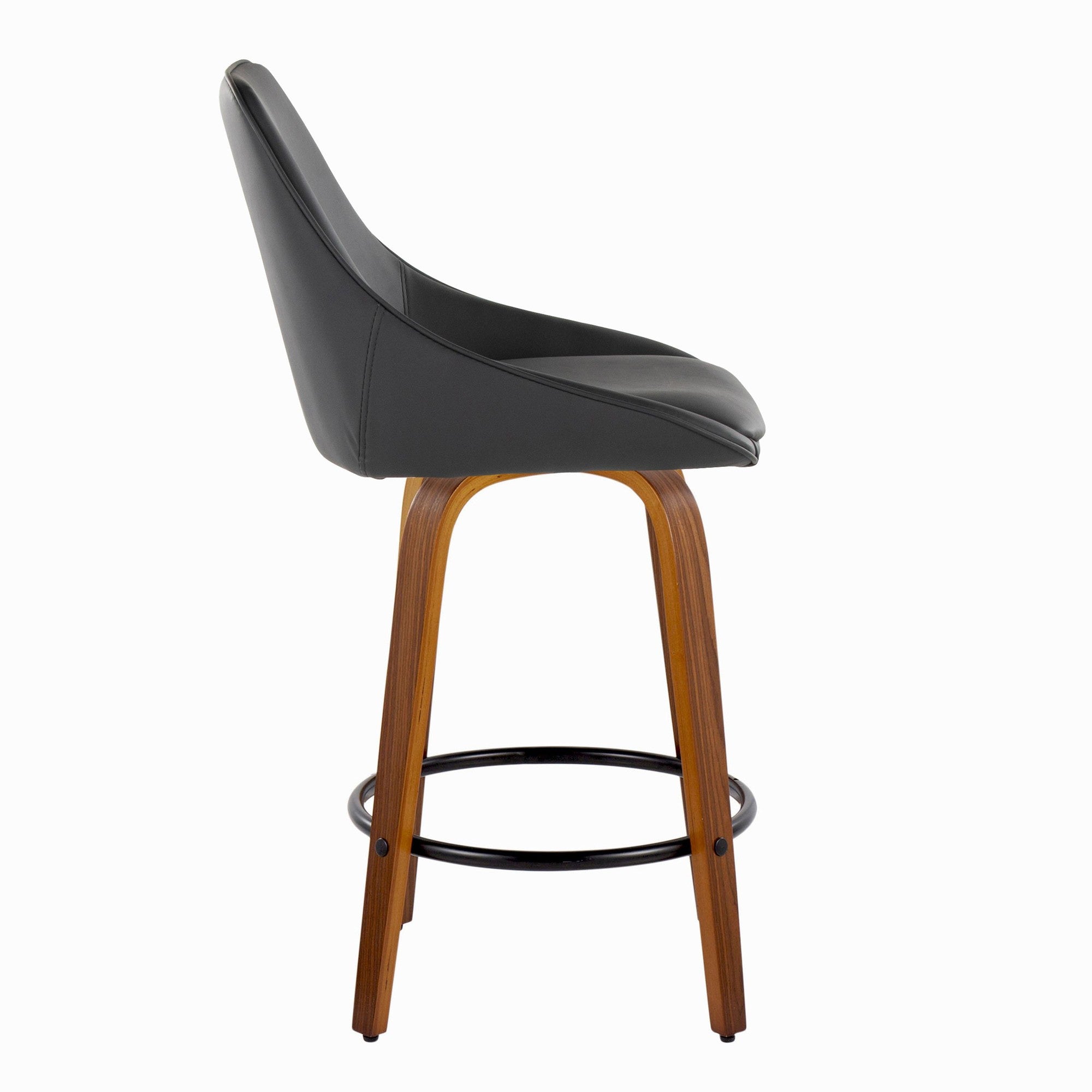 Diana 26" Fixed-Height Counter Stool - Set of 2 - Walnut Wood, Black PU, Black Metal