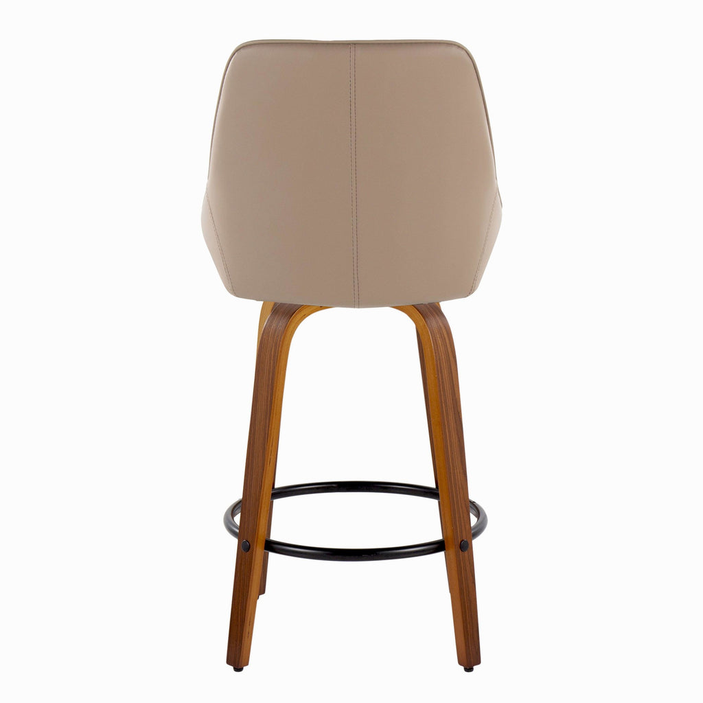 Diana 26" Fixed-Height Counter Stool - Set of 2 - Walnut Wood, Brown PU, Black Metal