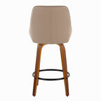 Diana 26" Fixed-Height Counter Stool - Set of 2 - Walnut Wood, Brown PU, Black Metal