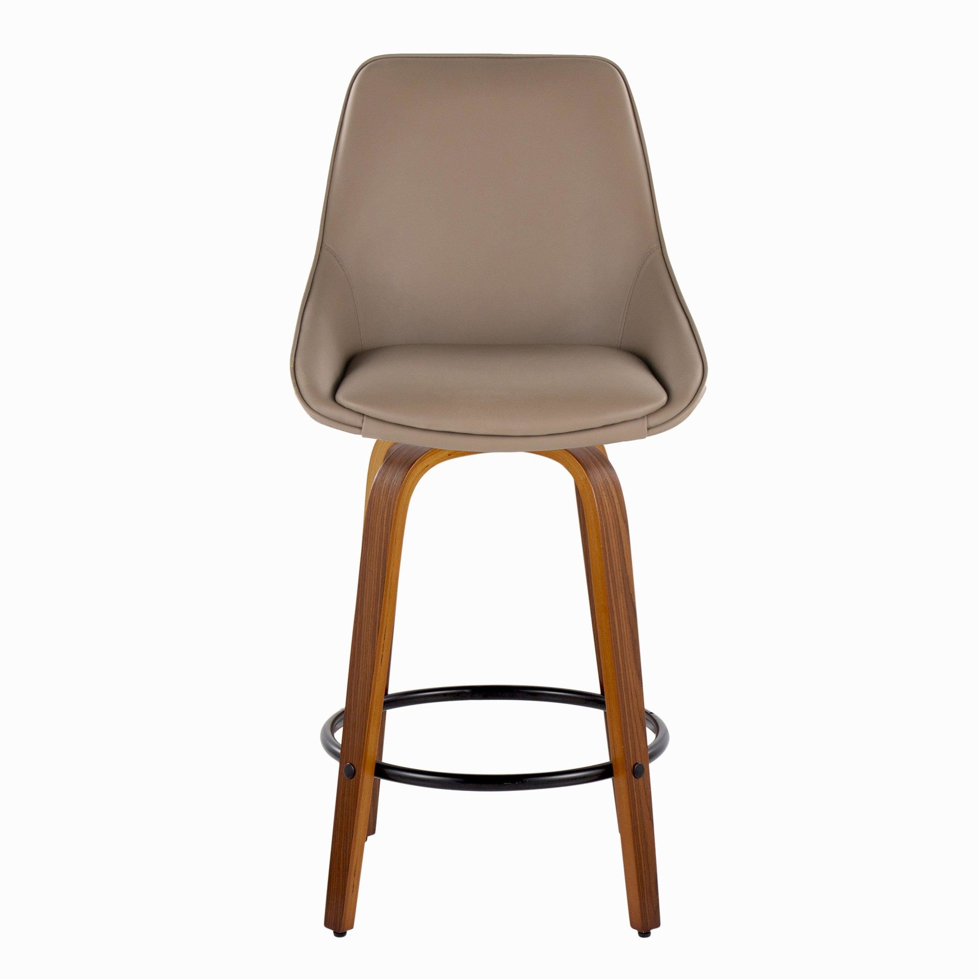 Diana 26" Fixed-Height Counter Stool - Set of 2 - Walnut Wood, Brown PU, Black Metal