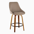 Diana 26" Fixed-Height Counter Stool - Set of 2 - Walnut Wood, Brown PU, Black Metal
