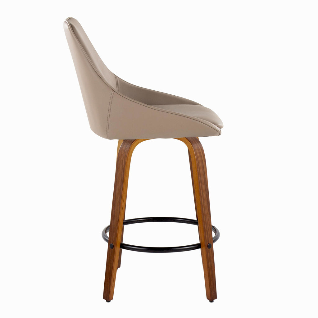 Diana 26" Fixed-Height Counter Stool - Set of 2 - Walnut Wood, Brown PU, Black Metal