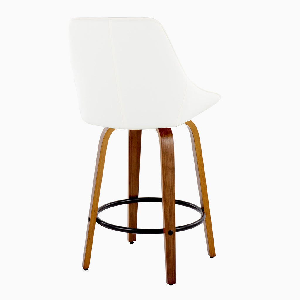 Diana 26" Fixed-Height Counter Stool - Set of 2 - Walnut Wood, White PU, Black Metal