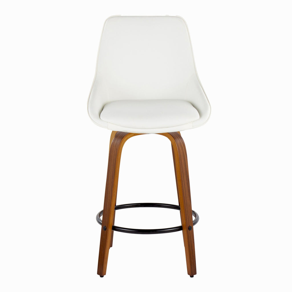 Diana 26" Fixed-Height Counter Stool - Set of 2 - Walnut Wood, White PU, Black Metal