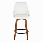 Diana 26" Fixed-Height Counter Stool - Set of 2 - Walnut Wood, White PU, Black Metal