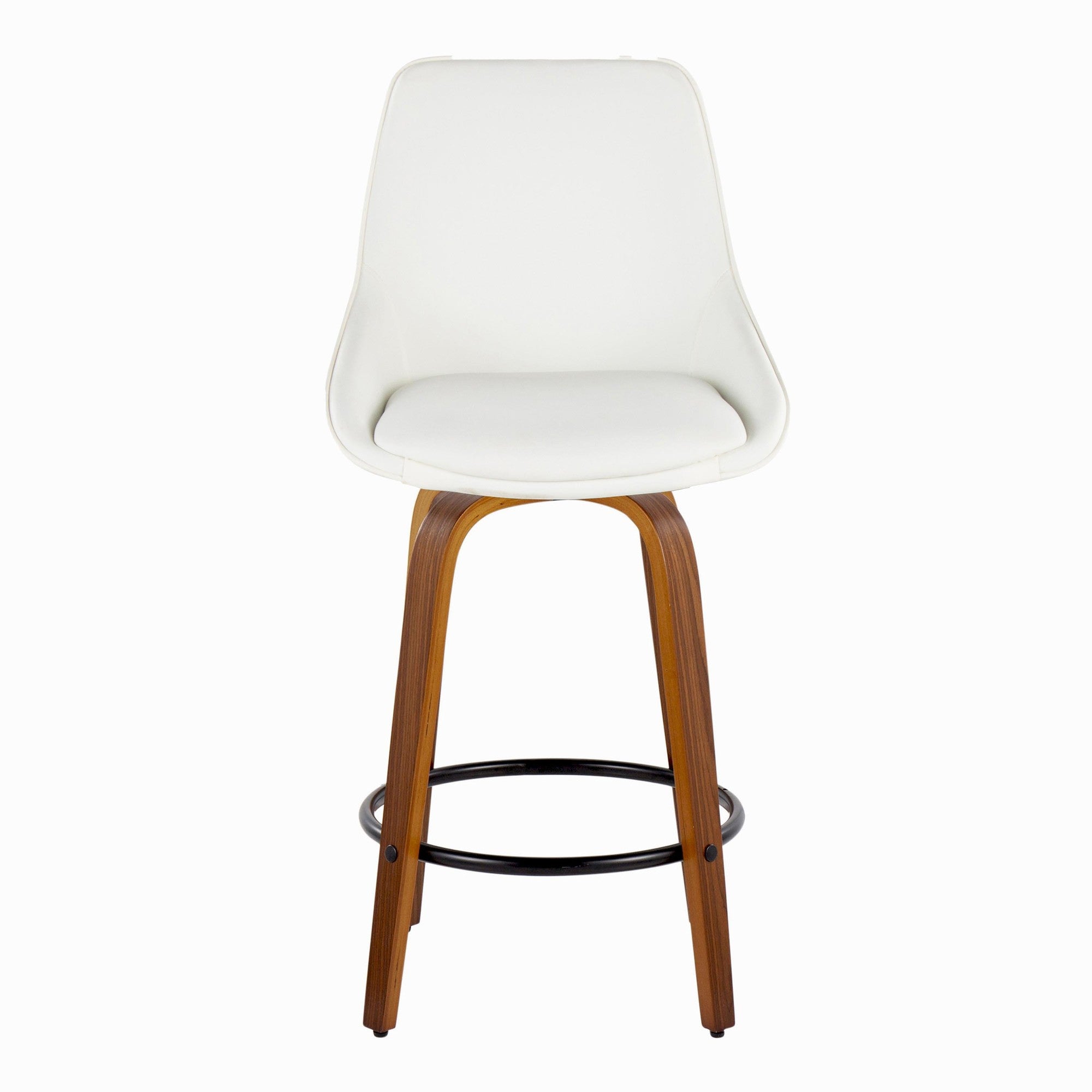 Diana 26" Fixed-Height Counter Stool - Set of 2 - Walnut Wood, White PU, Black Metal